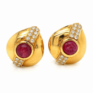 18K Yellow Gold Ruby & Diamond Earrings