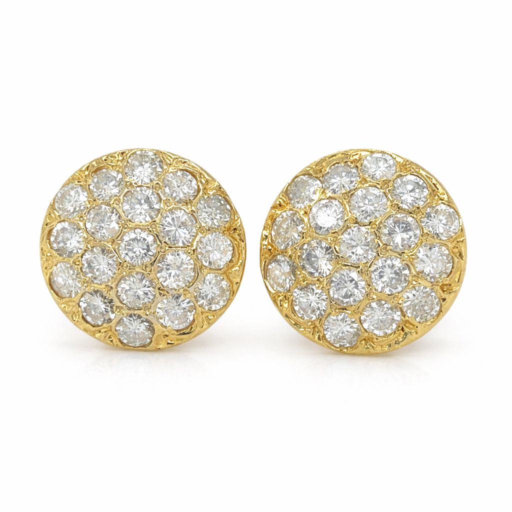18K Yellow Gold Diamond 3.00 Carats Cluster Earrings