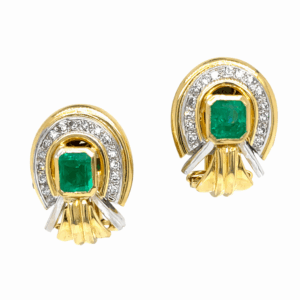 18K Yellow Gold Emerald & Diamond Earrings