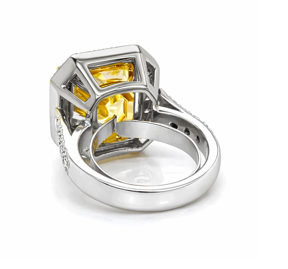 18K White Gold GIA Certified Fancy Intense Yellow Diamond 10.06 Carats Ring - Image 3