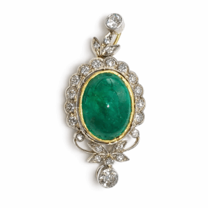 Antique Colombian Emerald Cabochon & Diamond Pendant
