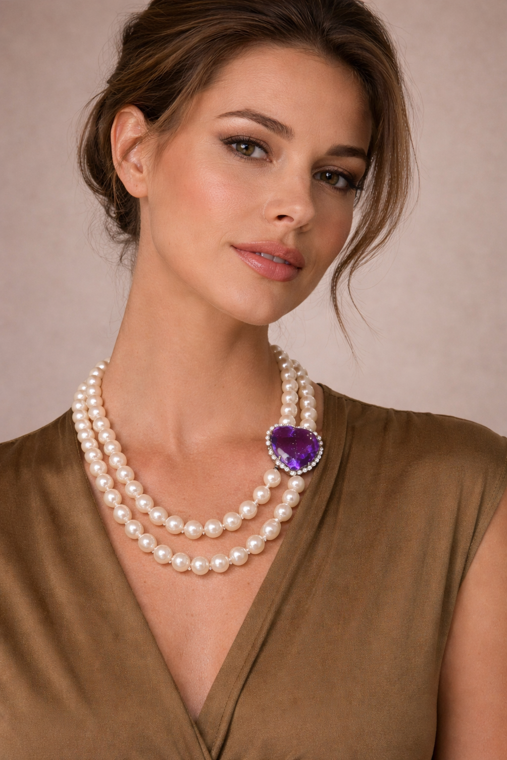 14K White Gold Cultured Pearl & Amethyst Necklace 26" 30.00 ct Heart - Image 2
