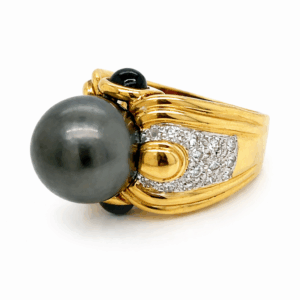 18K Yellow Gold South Sea Pearl, Sapphire & Diamond Ring