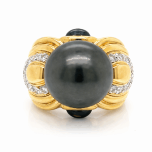 18K Yellow Gold South Sea Pearl, Sapphire & Diamond Ring