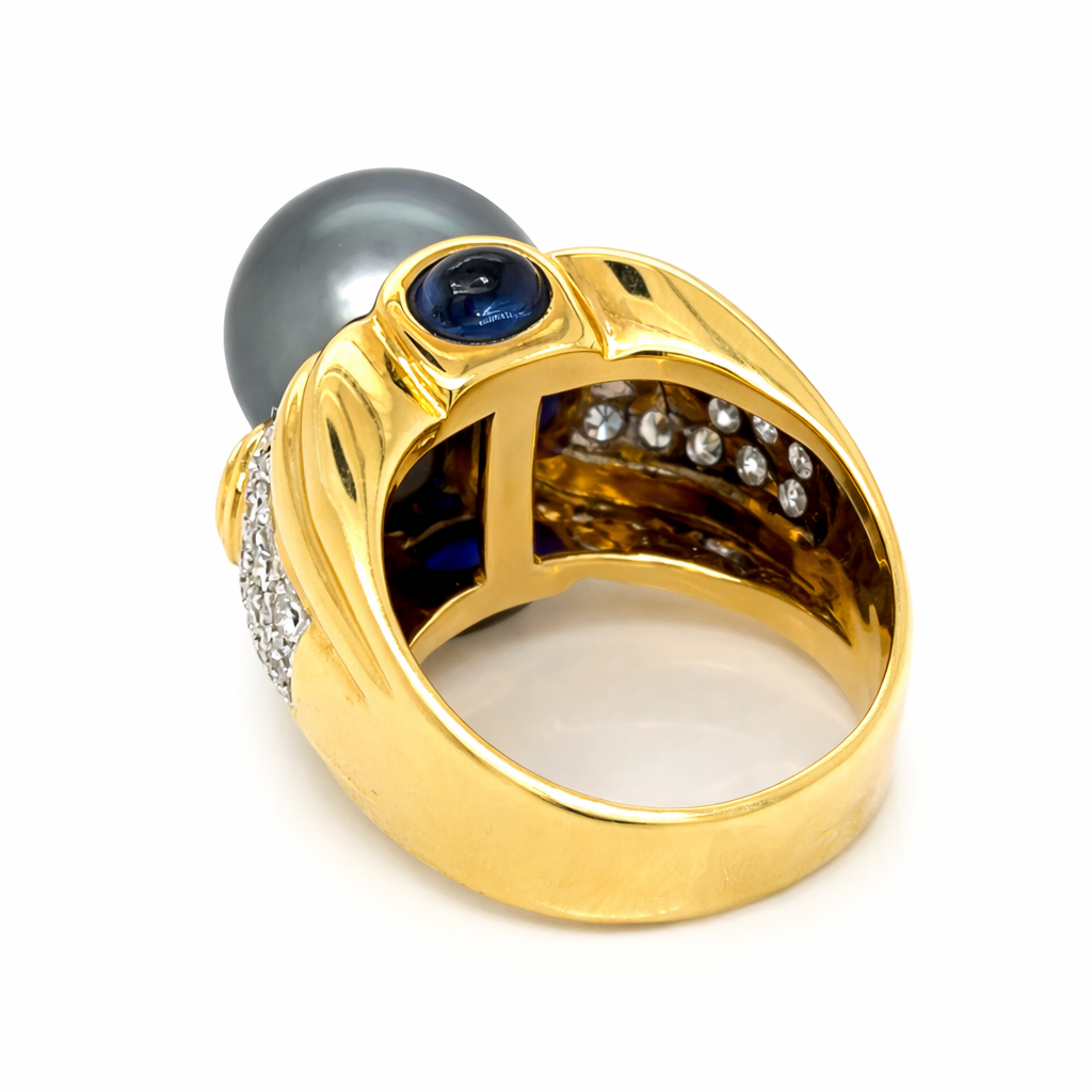 18K Yellow Gold South Sea Pearl, Sapphire & Diamond Ring - Image 4