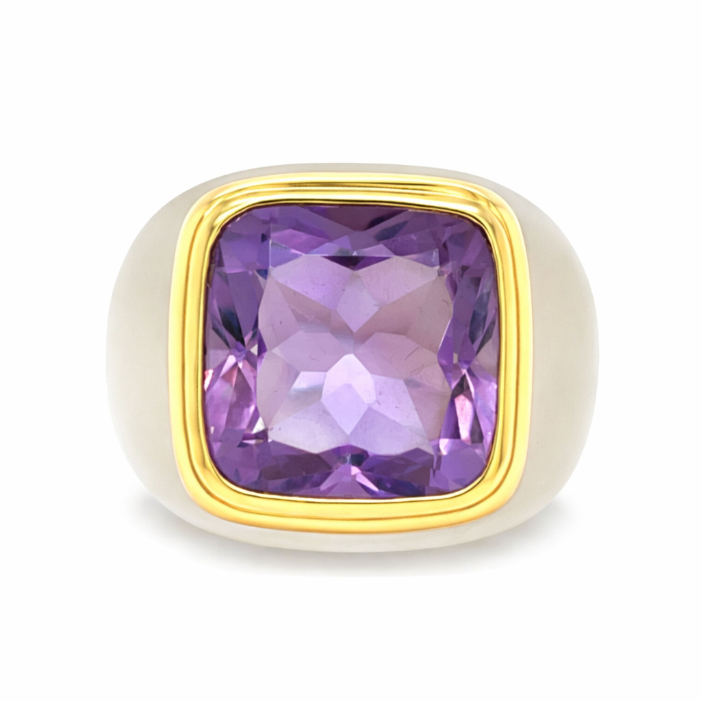 18K Yellow Gold & Crystal Amethyst Ring 8.00 ct Size 6.5