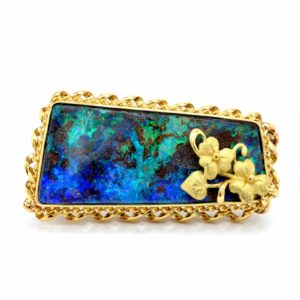 18K Yellow Gold Black Opal Pendant or Brooch
