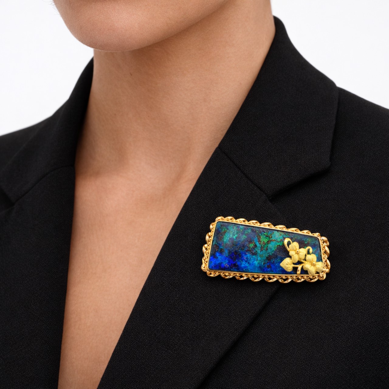 18K Yellow Gold Black Opal Pendant or Brooch - Image 5