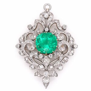 18K Yellow Gold & Platinum Top Colombian Emerald and Diamond Pendant/Brooch