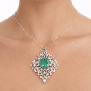 18K Yellow Gold & Platinum Top Colombian Emerald and Diamond Pendant/Brooch