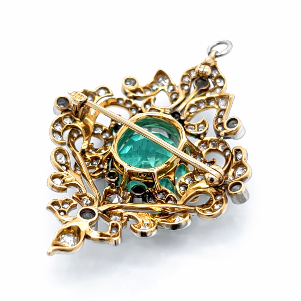 18K Yellow Gold & Platinum Top Colombian Emerald and Diamond Pendant/Brooch - Image 4