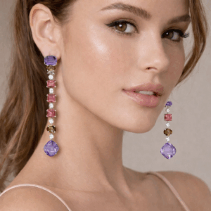 Amethyst, Rubelite & Andalusite Diamond Cascade Earrings 18K White Gold