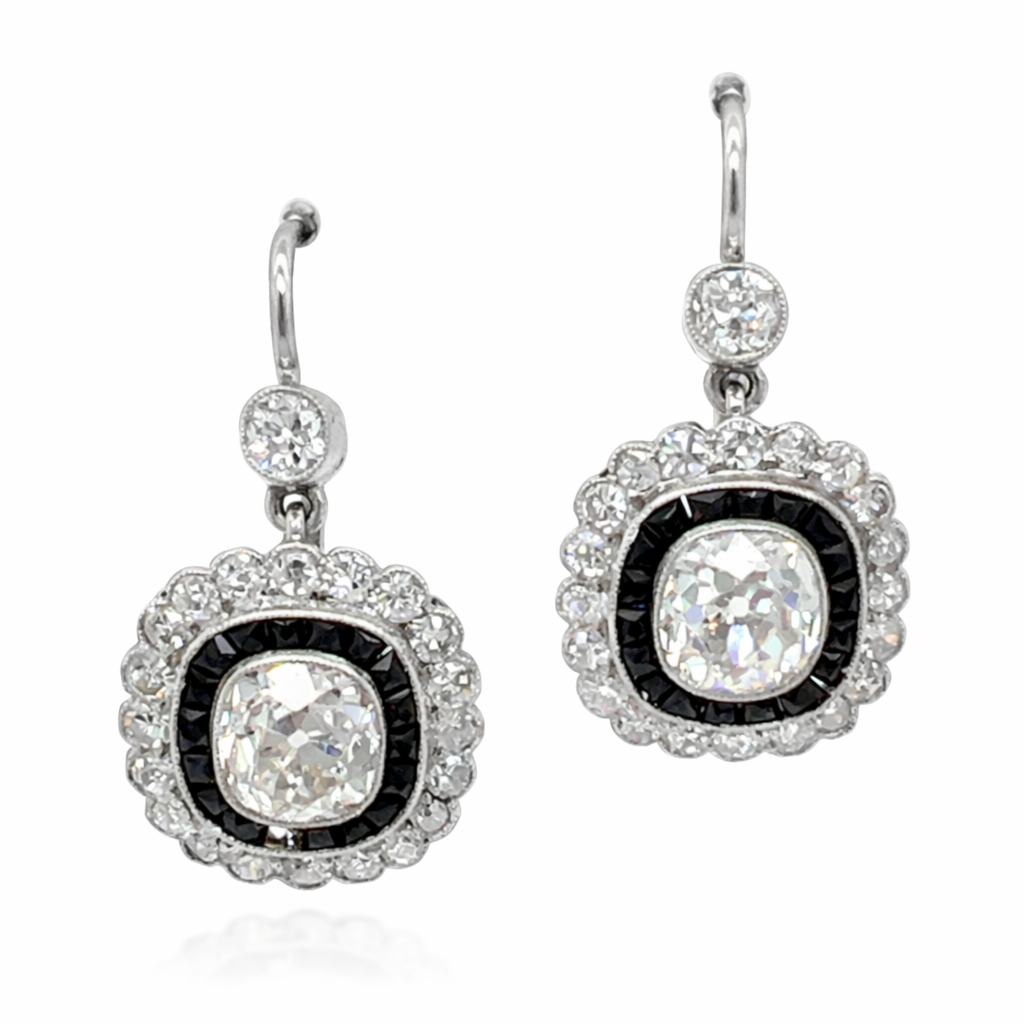 Platinum 4.80 Ct. Diamond & Onyx Earrings