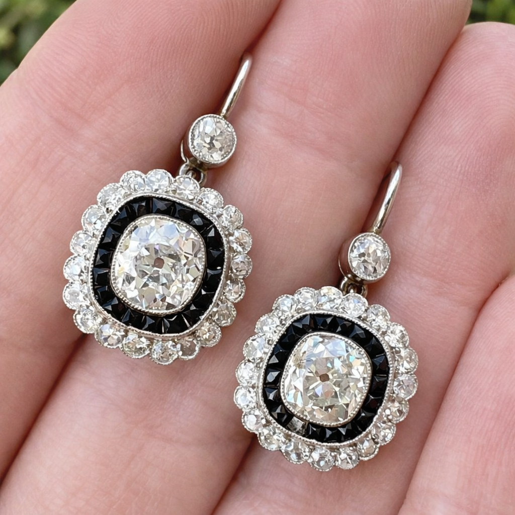 Platinum 4.80 Ct. Diamond & Onyx Earrings - Image 3